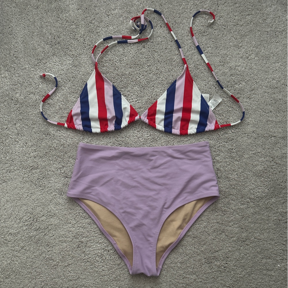 Old Navy Stripe String Bikini Top and High Waist Bottoms Size Small